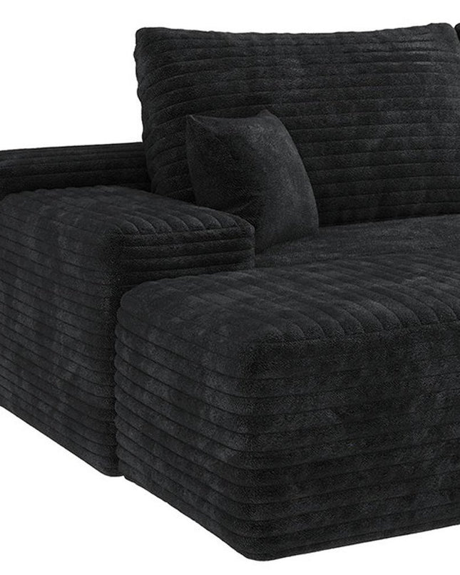 107" Black Corduroy Modular Compression Foam Sofa With Ottoman And Toss Pillows