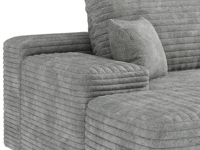107" Gray Corduroy Modular Compression Foam Sofa With Ottoman And Toss Pillows