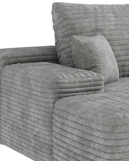 107" Gray Corduroy Modular Compression Foam Sofa With Ottoman And Toss Pillows