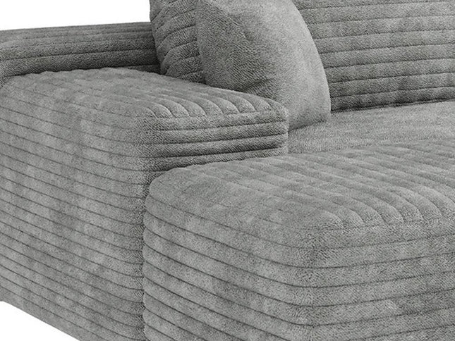 107" Gray Corduroy Modular Compression Foam Sofa With Ottoman And Toss Pillows