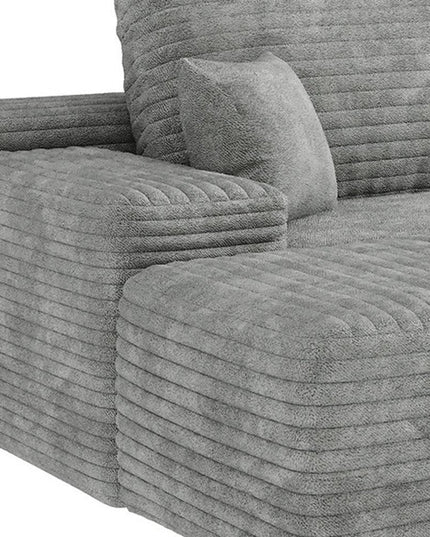 107" Gray Corduroy Modular Compression Foam Sofa With Ottoman And Toss Pillows