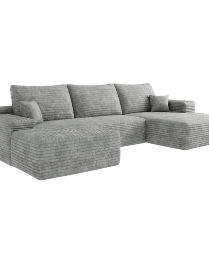 107" Gray Corduroy Modular Compression Foam Sofa With Ottoman And Toss Pillows