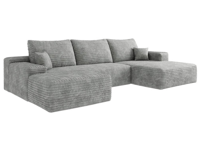 107" Gray Corduroy Modular Compression Foam Sofa With Ottoman And Toss Pillows