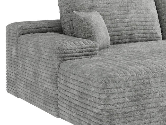 107" Gray Corduroy Modular Compression Foam Sofa With Ottoman And Toss Pillows