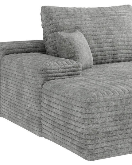 107" Gray Corduroy Modular Compression Foam Sofa With Ottoman And Toss Pillows