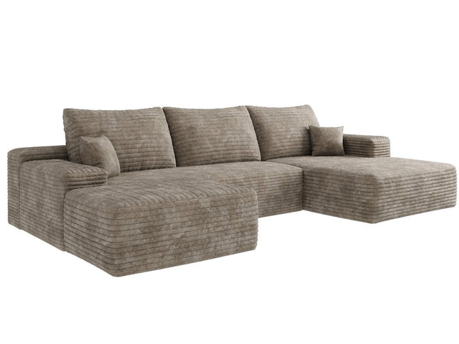 107" Camel Corduroy Modular Compression Foam Sofa With Ottoman And Toss Pillows