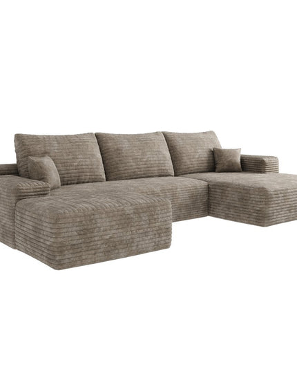 107" Camel Corduroy Modular Compression Foam Sofa With Ottoman And Toss Pillows