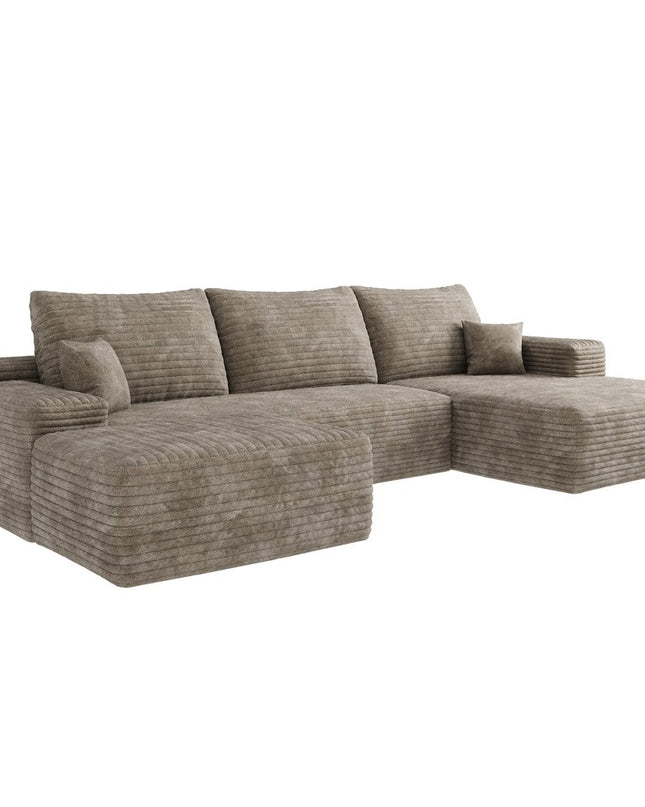 107" Camel Corduroy Modular Compression Foam Sofa With Ottoman And Toss Pillows