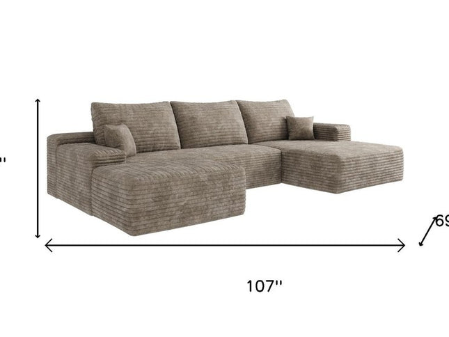 107" Camel Corduroy Modular Compression Foam Sofa With Ottoman And Toss Pillows