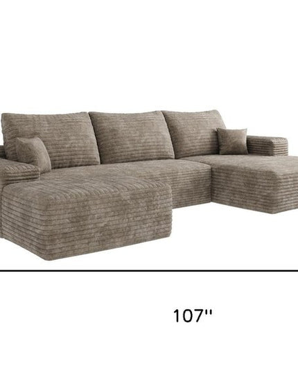 107" Camel Corduroy Modular Compression Foam Sofa With Ottoman And Toss Pillows