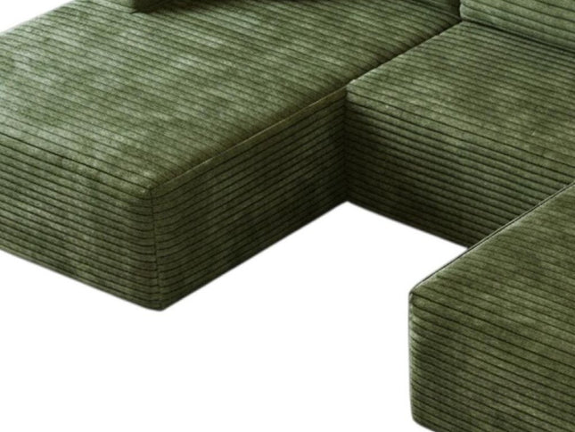 107" Green Corduroy Modular Compression Foam Sofa With Ottoman And Toss Pillows
