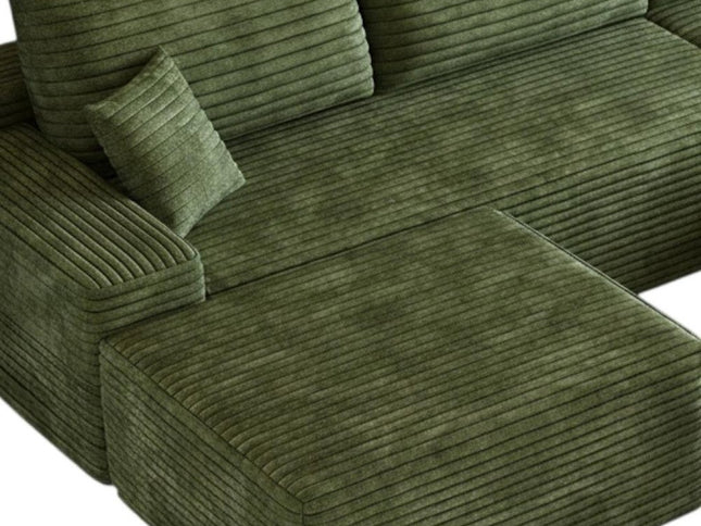 107" Green Corduroy Modular Compression Foam Sofa With Ottoman And Toss Pillows