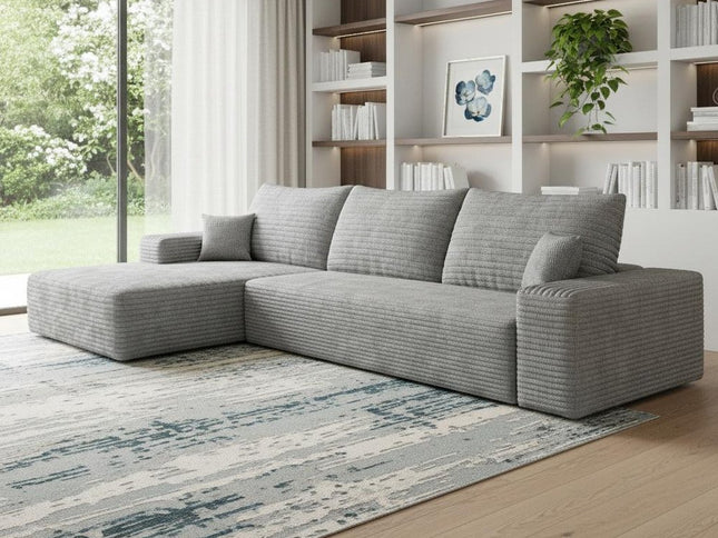 107" Gray Corduroy Modular Compression Foam Sofa With Toss Pillows