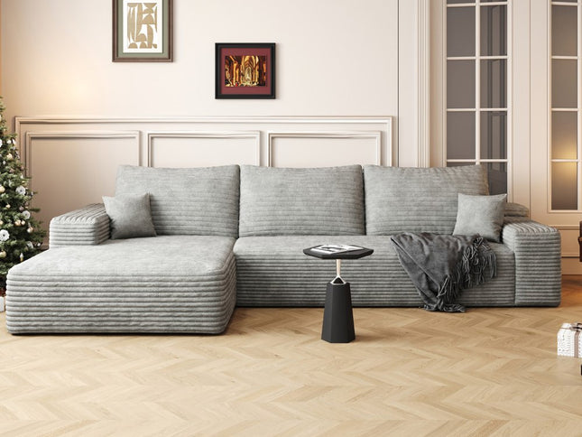 107" Gray Corduroy Modular Compression Foam Sofa With Toss Pillows