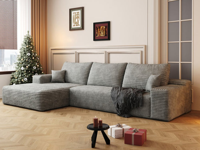 107" Gray Corduroy Modular Compression Foam Sofa With Toss Pillows
