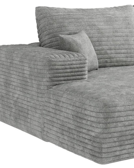 107" Gray Corduroy Modular Compression Foam Sofa With Toss Pillows