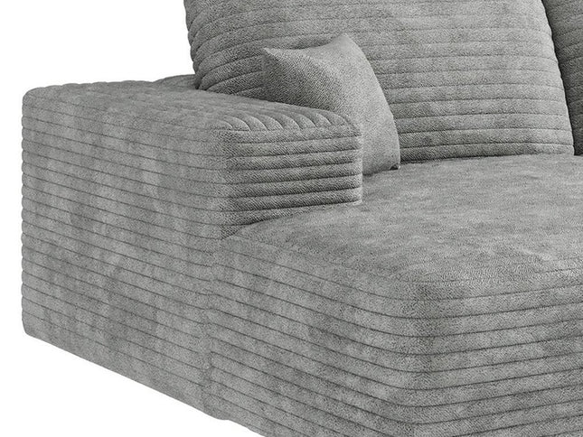 107" Gray Corduroy Modular Compression Foam Sofa With Toss Pillows