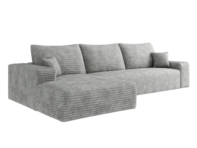 107" Gray Corduroy Modular Compression Foam Sofa With Toss Pillows