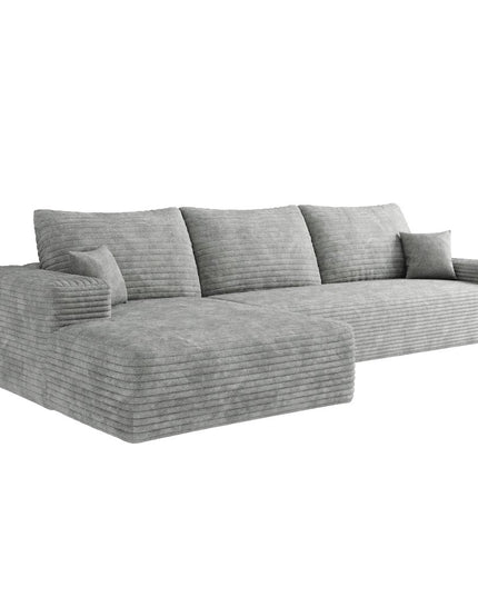 107" Gray Corduroy Modular Compression Foam Sofa With Toss Pillows