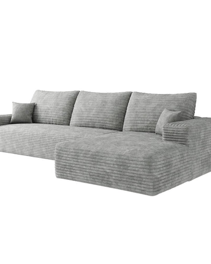 107" Gray Corduroy Modular Compression Foam Sofa With Toss Pillows