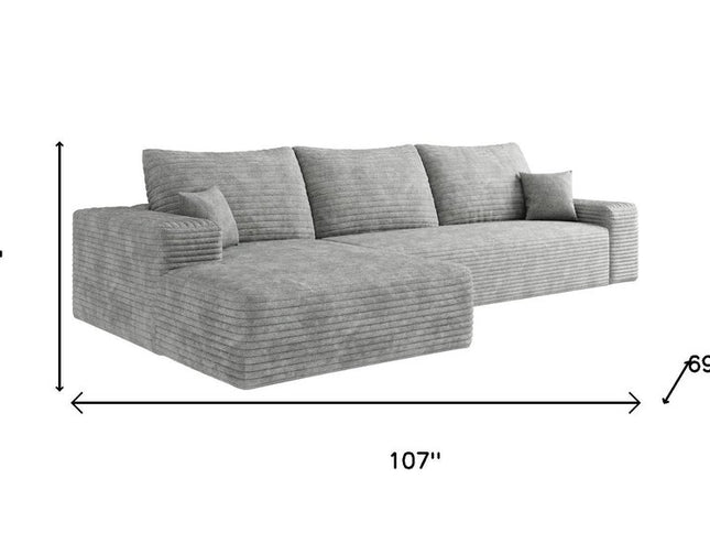 107" Gray Corduroy Modular Compression Foam Sofa With Toss Pillows