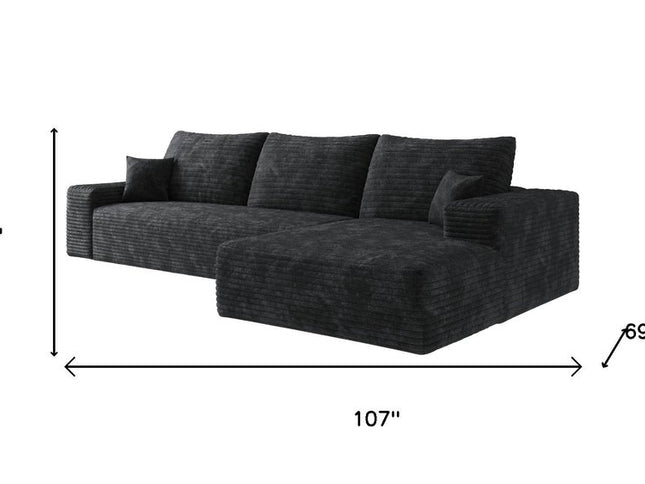 107" Black Corduroy Modular Compression Foam Sofa With Toss Pillows