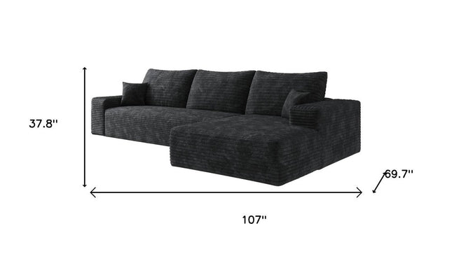 107" Black Corduroy Modular Compression Foam Sofa With Toss Pillows