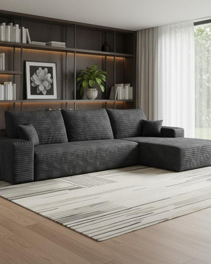 107" Black Corduroy Modular Compression Foam Sofa With Toss Pillows