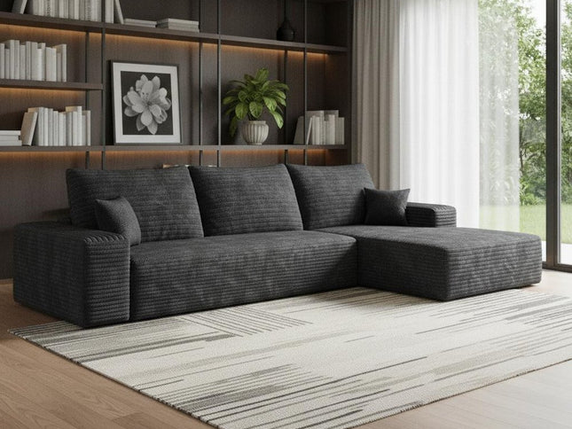 107" Black Corduroy Modular Compression Foam Sofa With Toss Pillows