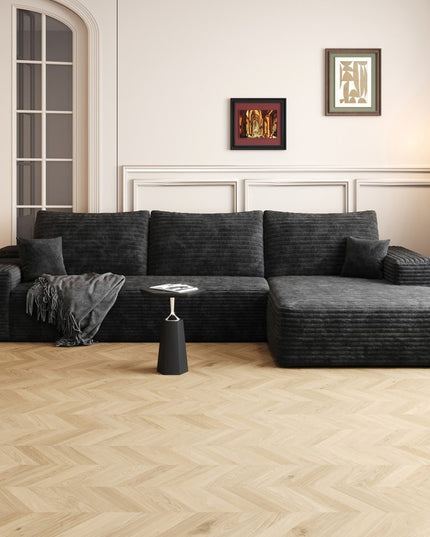 107" Black Corduroy Modular Compression Foam Sofa With Toss Pillows