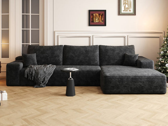 107" Black Corduroy Modular Compression Foam Sofa With Toss Pillows