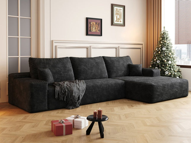 107" Black Corduroy Modular Compression Foam Sofa With Toss Pillows