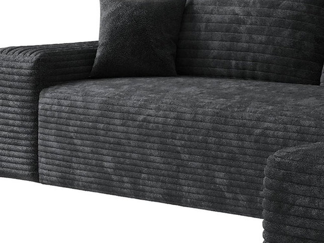 107" Black Corduroy Modular Compression Foam Sofa With Toss Pillows