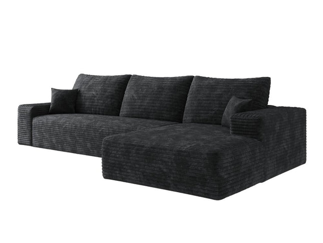 107" Black Corduroy Modular Compression Foam Sofa With Toss Pillows