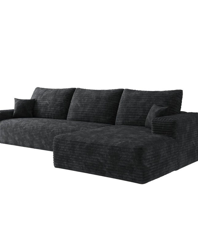 107" Black Corduroy Modular Compression Foam Sofa With Toss Pillows