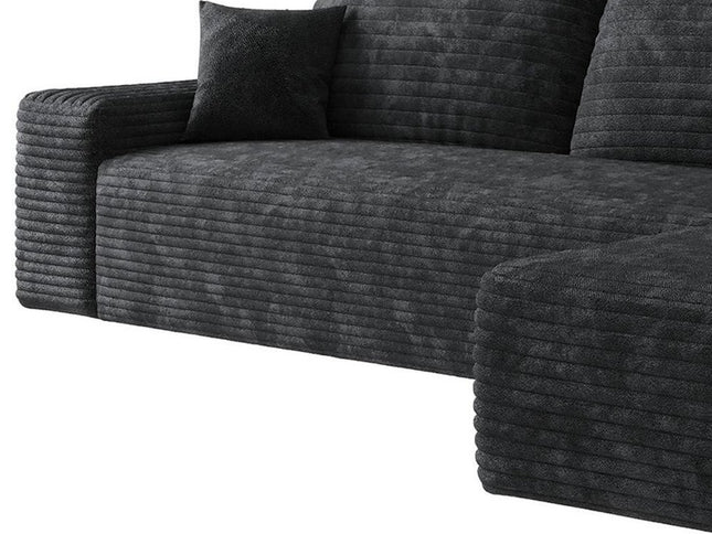 107" Black Corduroy Modular Compression Foam Sofa With Toss Pillows