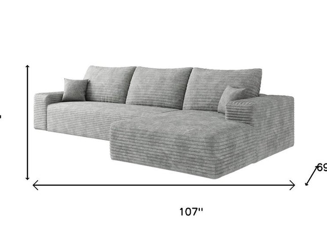 107" Gray Corduroy Modular Compression Foam Sofa With Toss Pillows