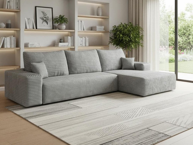 107" Gray Corduroy Modular Compression Foam Sofa With Toss Pillows