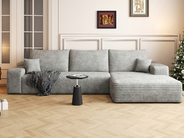 107" Gray Corduroy Modular Compression Foam Sofa With Toss Pillows
