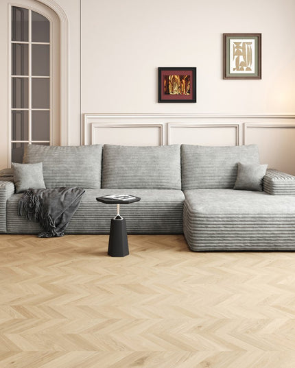 107" Gray Corduroy Modular Compression Foam Sofa With Toss Pillows