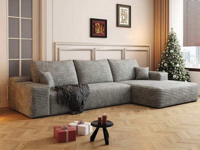 107" Gray Corduroy Modular Compression Foam Sofa With Toss Pillows