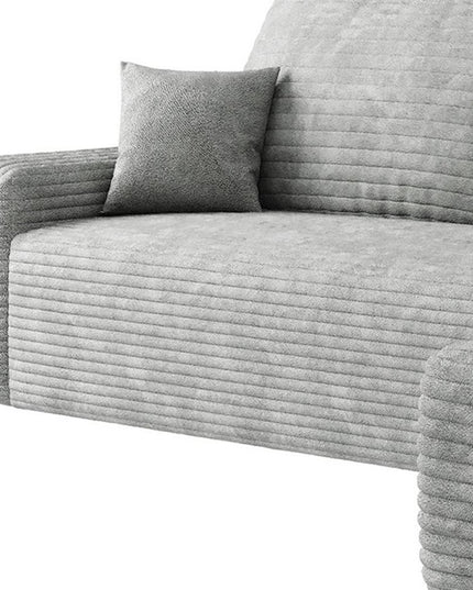 107" Gray Corduroy Modular Compression Foam Sofa With Toss Pillows