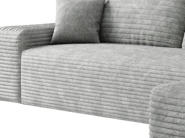 107" Gray Corduroy Modular Compression Foam Sofa With Toss Pillows