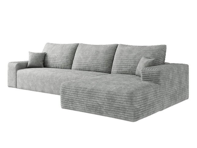 107" Gray Corduroy Modular Compression Foam Sofa With Toss Pillows