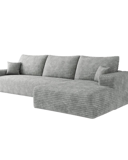 107" Gray Corduroy Modular Compression Foam Sofa With Toss Pillows