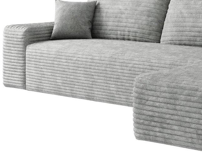 107" Gray Corduroy Modular Compression Foam Sofa With Toss Pillows