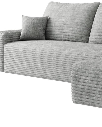 107" Gray Corduroy Modular Compression Foam Sofa With Toss Pillows