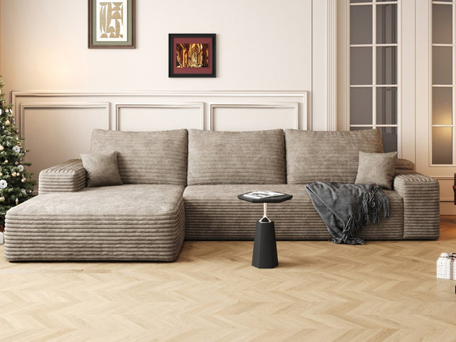 107" Camel Corduroy Modular Compression Foam Sofa With Toss Pillows