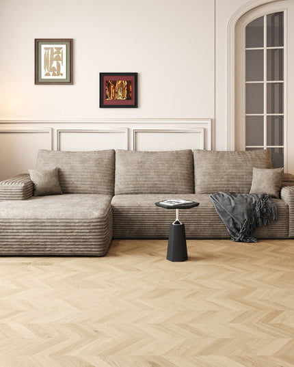 107" Camel Corduroy Modular Compression Foam Sofa With Toss Pillows