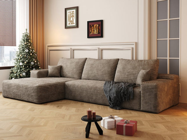 107" Camel Corduroy Modular Compression Foam Sofa With Toss Pillows